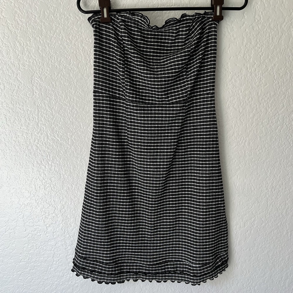 Topshop Sz 8 Black White Check Lettuce Hem Mini Dress Bodycon Y2K Whimsigoth - Picture 4 of 9
